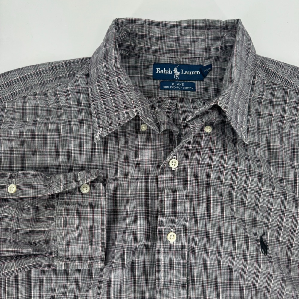 Ralph Lauren Blake Mens Plaid Button Down‎ Shirt Long Sleeve Two Ply Cotton XL